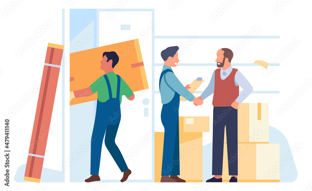Movers taking packed boxes. Shipping delivery service Movers taking packed boxes. Shipping delivery service