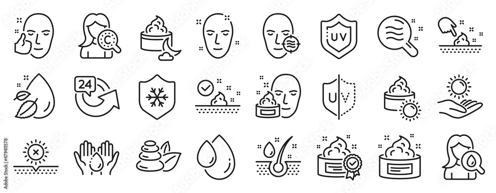 Set of Beauty icons, such as Face cream, Healthy face, Uv protection icons. 24 hours, Uv protect, Clean skin signs. Collagen skin, Oil drop, Sun cream. No sun, Serum oil, Wash hands. Vector Set of Beauty icons, such as Face cream, Healthy face, Uv protection icons. 24 hours, Uv protect, Clean skin signs. Collagen skin, Oil drop, Sun cream. No sun, Serum oil, Wash hands. Vector