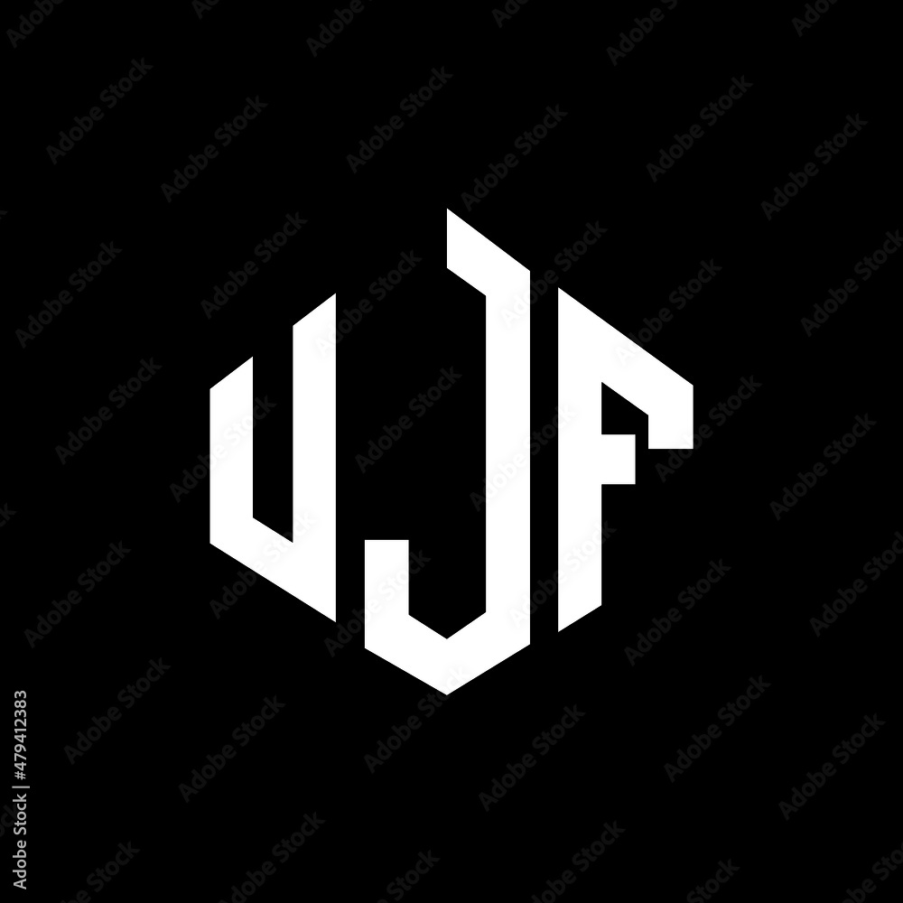 UJF letter logo design with polygon shape. UJF polygon and cube shape logo design. UJF hexagon vector logo template white and black colors. UJF monogram, business and real estate logo.