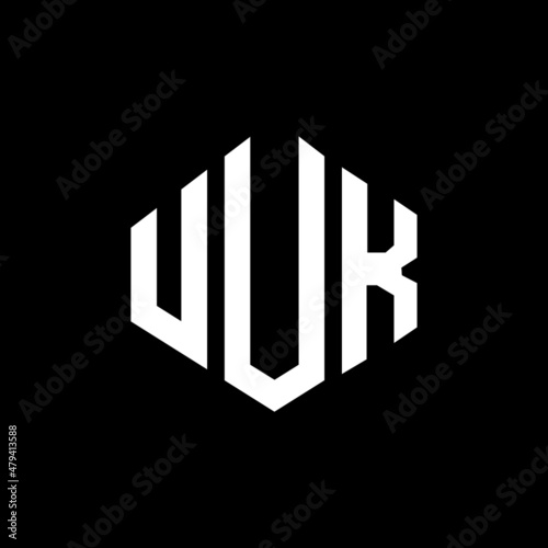UUK letter logo design with polygon shape. UUK polygon and cube shape logo design. UUK hexagon vector logo template white and black colors. UUK monogram, business and real estate logo.