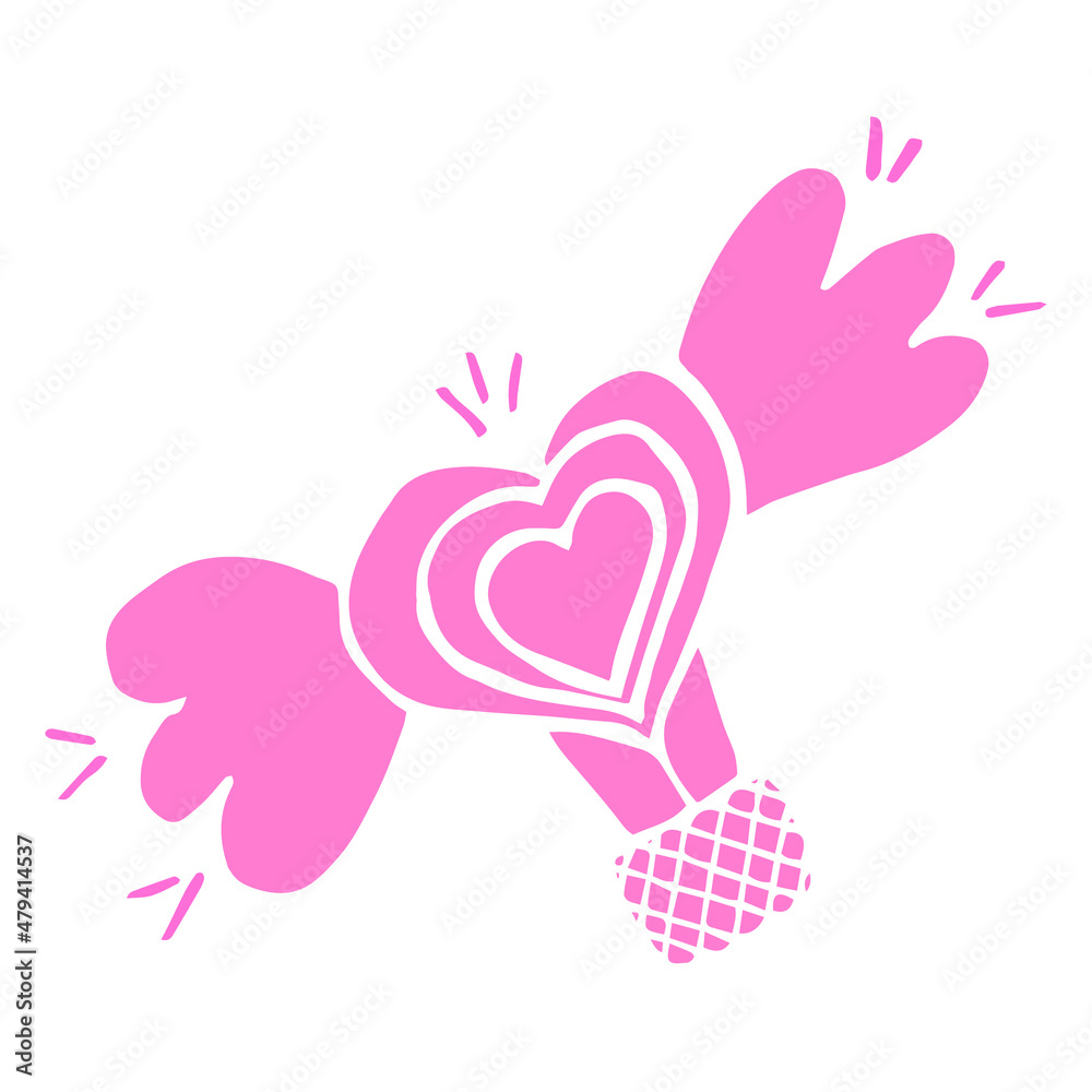 Pink romantic balloon with wings and heats. Cute design element in doodle style for Valentine s Day, wedding invitation, love logo template. Abstract love symbol. Vector illustration. Pink romantic balloon with wings and heats. Cute design element in doodle style for Valentine s Day, wedding invitation, love logo template. Abstract love symbol. Vector illustration.