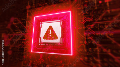 Computer Hacked, System Error, Virus, Cyber attack, Malware Concept. Danger Symbol. 3d rendering. 