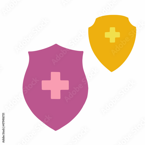 Immune system concept. Medical shields surrounded by viruses and bacterium.