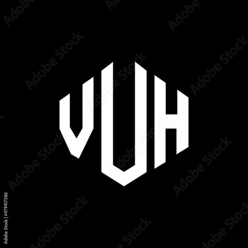 VUH letter logo design with polygon shape. VUH polygon and cube shape logo design. VUH hexagon vector logo template white and black colors. VUH monogram, business and real estate logo. photo