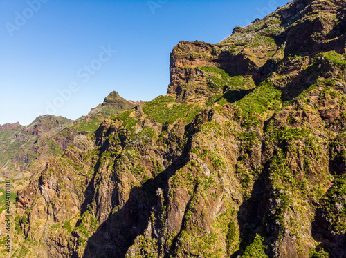 Aerial view of picturesque volcanic mountain landscape.