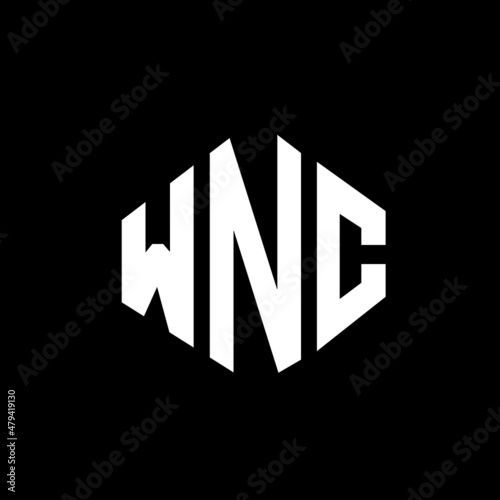 WNC letter logo design with polygon shape. WNC polygon and cube shape logo design. WNC hexagon vector logo template white and black colors. WNC monogram, business and real estate logo. photo