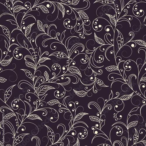 seamless floral pattern with filigree curved leaves