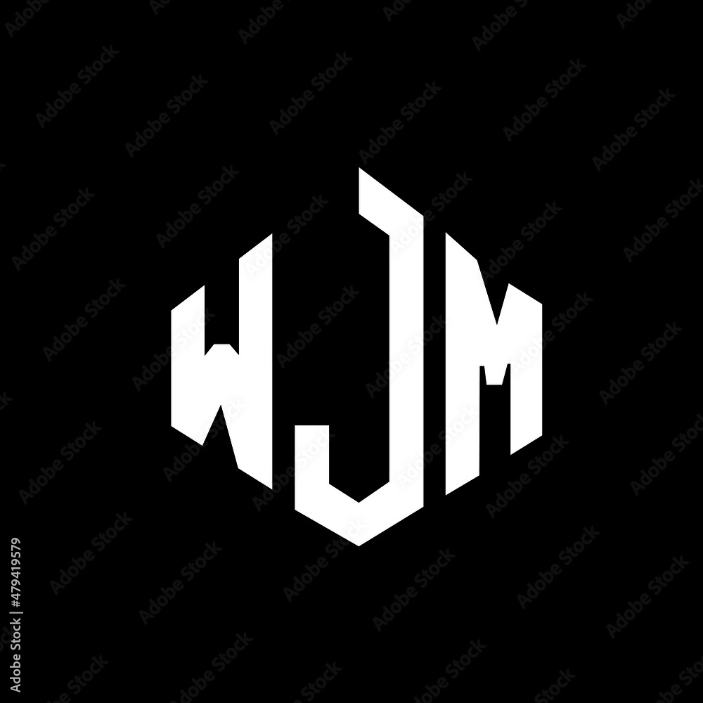 WJM letter logo design with polygon shape. WJM polygon and cube shape logo design. WJM hexagon vector logo template white and black colors. WJM monogram, business and real estate logo.
