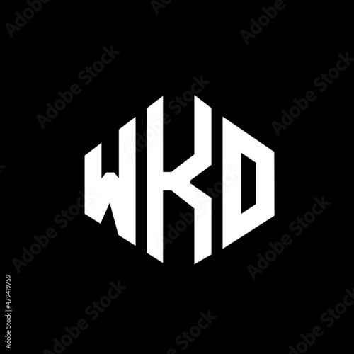 WKO letter logo design with polygon shape. WKO polygon and cube shape logo design. WKO hexagon vector logo template white and black colors. WKO monogram, business and real estate logo.