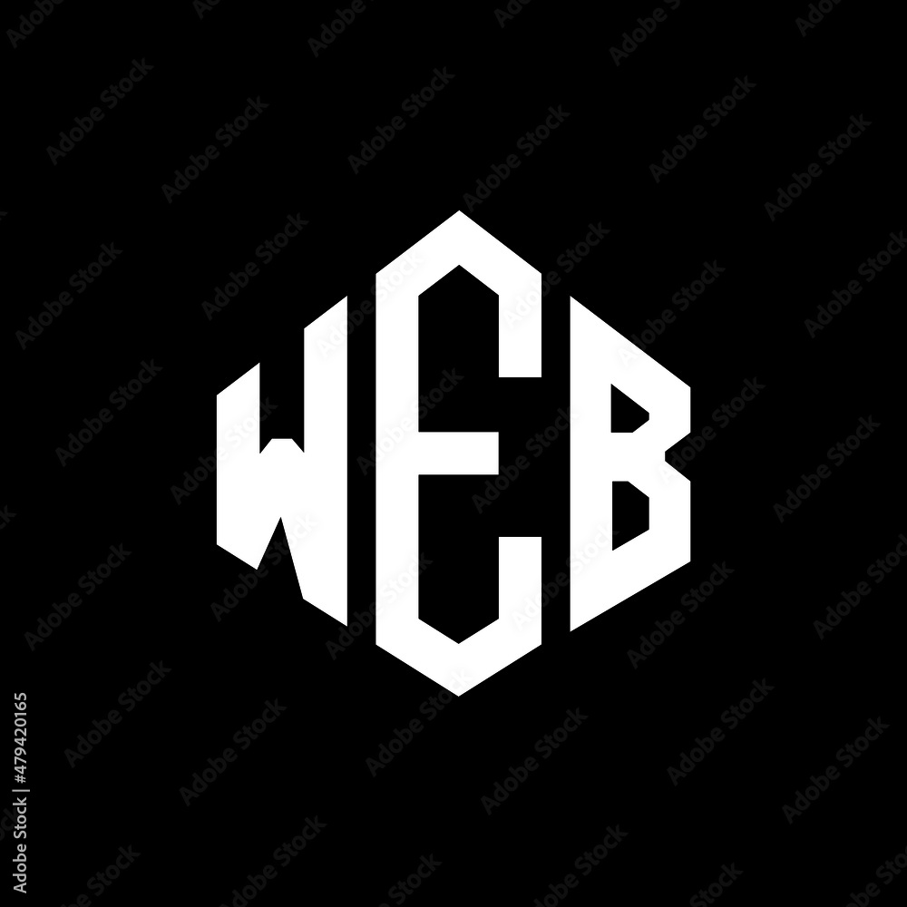 WEB letter logo design with polygon shape. WEB polygon and cube shape logo design. WEB hexagon vector logo template white and black colors. WEB monogram, business and real estate logo.
