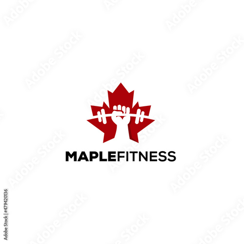 Leaf maple with hand fitness symbol logo design inspiration