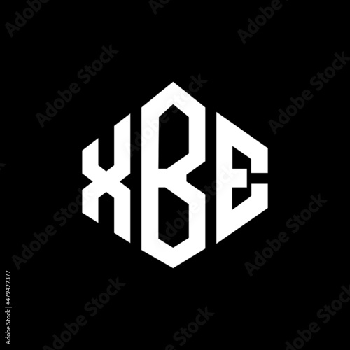 XBE letter logo design with polygon shape. XBE polygon and cube shape logo design. XBE hexagon vector logo template white and black colors. XBE monogram, business and real estate logo.