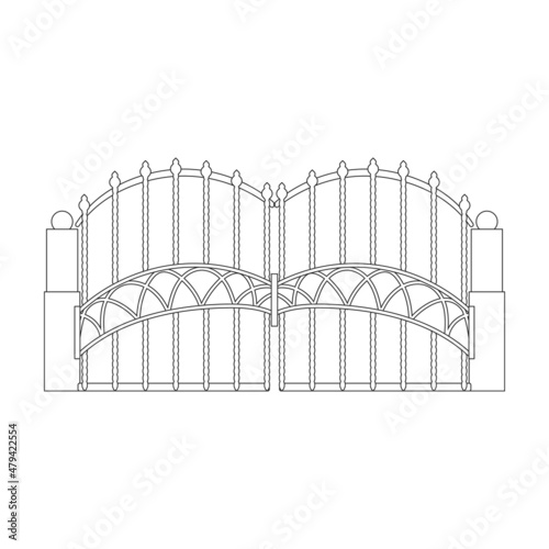 Fence gate vector icon.Outline vector icon isolated on white background fence gate.