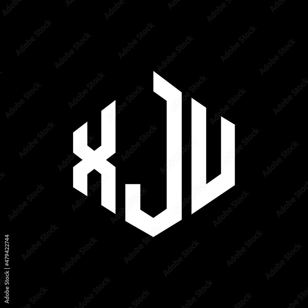 XJU letter logo design with polygon shape. XJU polygon and cube shape logo design. XJU hexagon vector logo template white and black colors. XJU monogram, business and real estate logo.