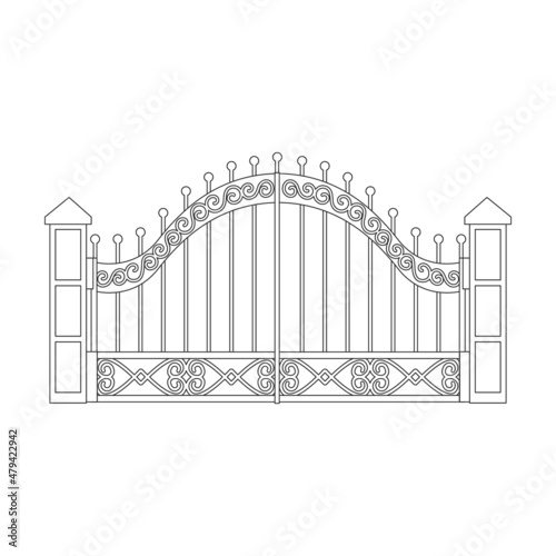 Fence gate vector icon.Outline vector icon isolated on white background fence gate.