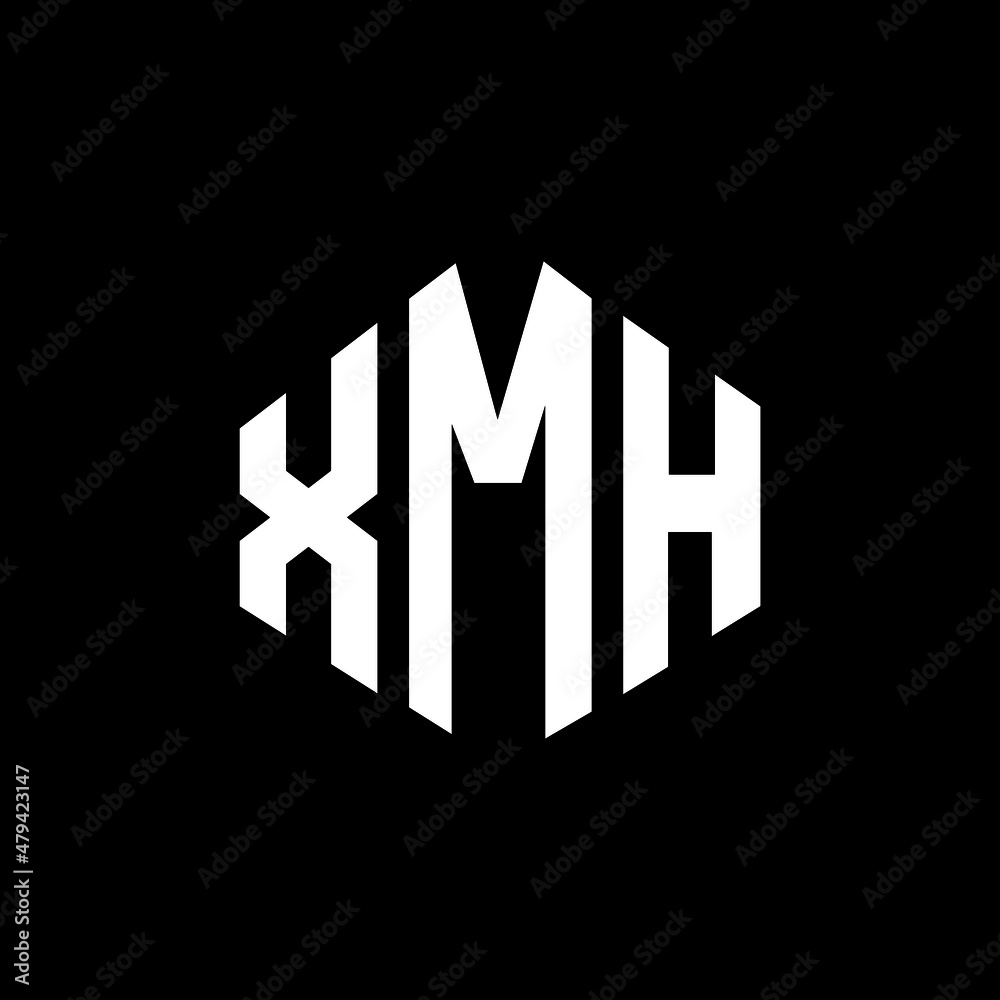XMH letter logo design with polygon shape. XMH polygon and cube shape logo design. XMH hexagon vector logo template white and black colors. XMH monogram, business and real estate logo.