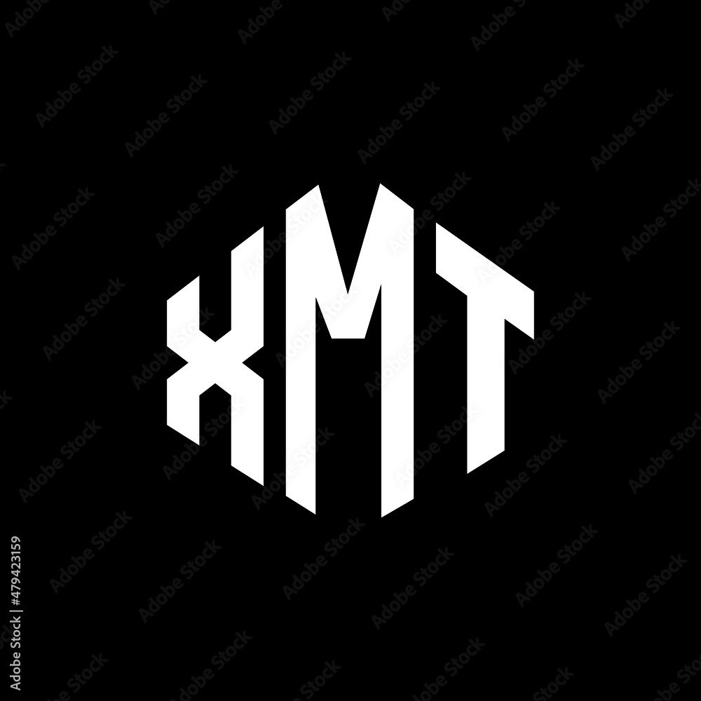 XMT letter logo design with polygon shape. XMT polygon and cube shape logo design. XMT hexagon vector logo template white and black colors. XMT monogram, business and real estate logo.