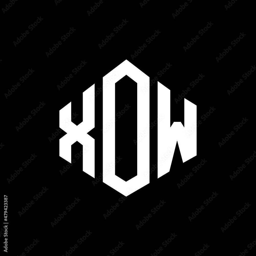 XOW letter logo design with polygon shape. XOW polygon and cube shape logo design. XOW hexagon vector logo template white and black colors. XOW monogram, business and real estate logo.