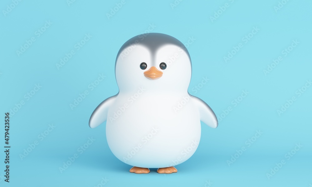 Cute little penguin on blue background. 3d rendering Cute little penguin on blue background. 3d rendering