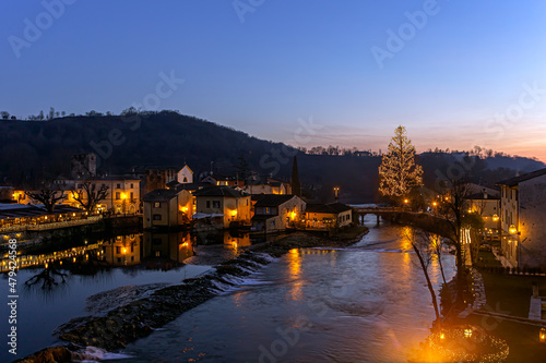 night view of Borghetto (Valeggio sul Mincio, Verona) in the Christmas period