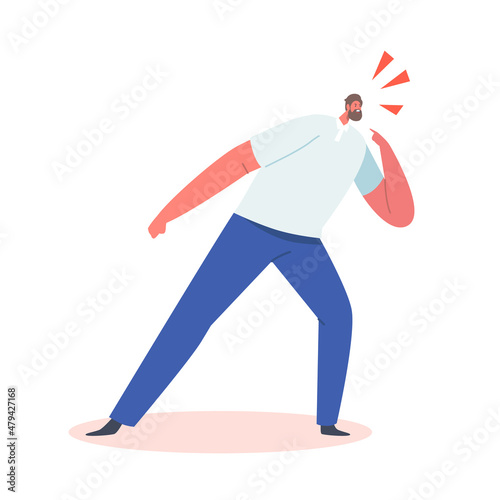 Quarrel and Fight Concept with Aggressive Male Character Shouting, Blaming and Criticizing Isolated on White Background