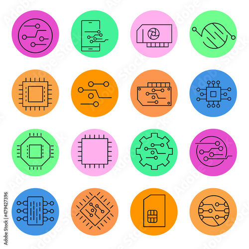 Electronic icon set .Electronic symbol pack vector elements for infographic web. with trending color backgrounds