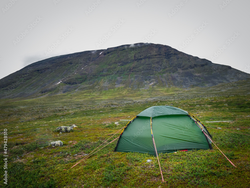 tent on the kings trail in the mountains in northern sweden