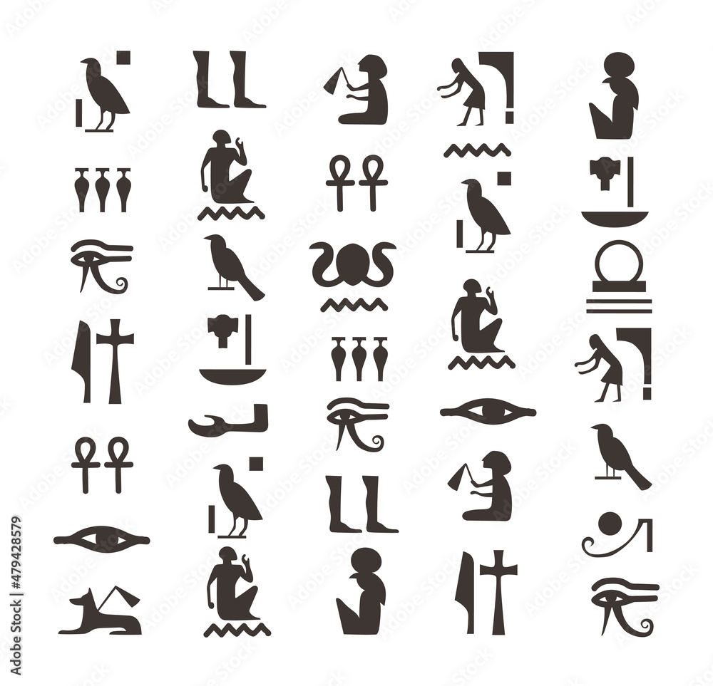 Black egyptians hieroglyphs. Hieroglyph of ancient egypt, pattern vector letters Black egyptians hieroglyphs. Hieroglyph of ancient egypt, pattern vector letters