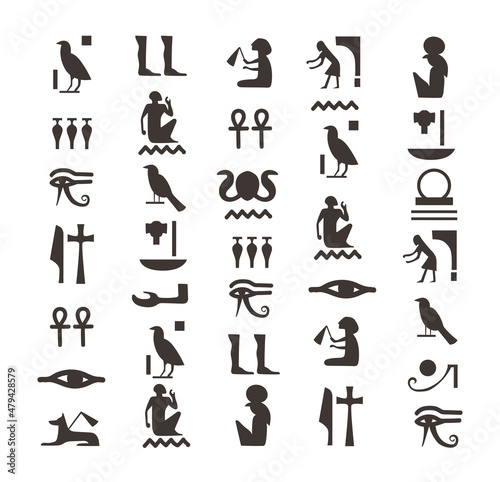 Black egyptians hieroglyphs. Hieroglyph of ancient egypt, pattern vector letters