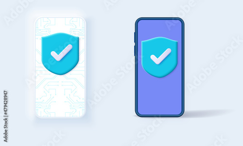 Data security concept. Mobile security app on smartphone screen. Protection, safety, password security. Concept of internet privacy cyber protection or antivirus. Vector illustration