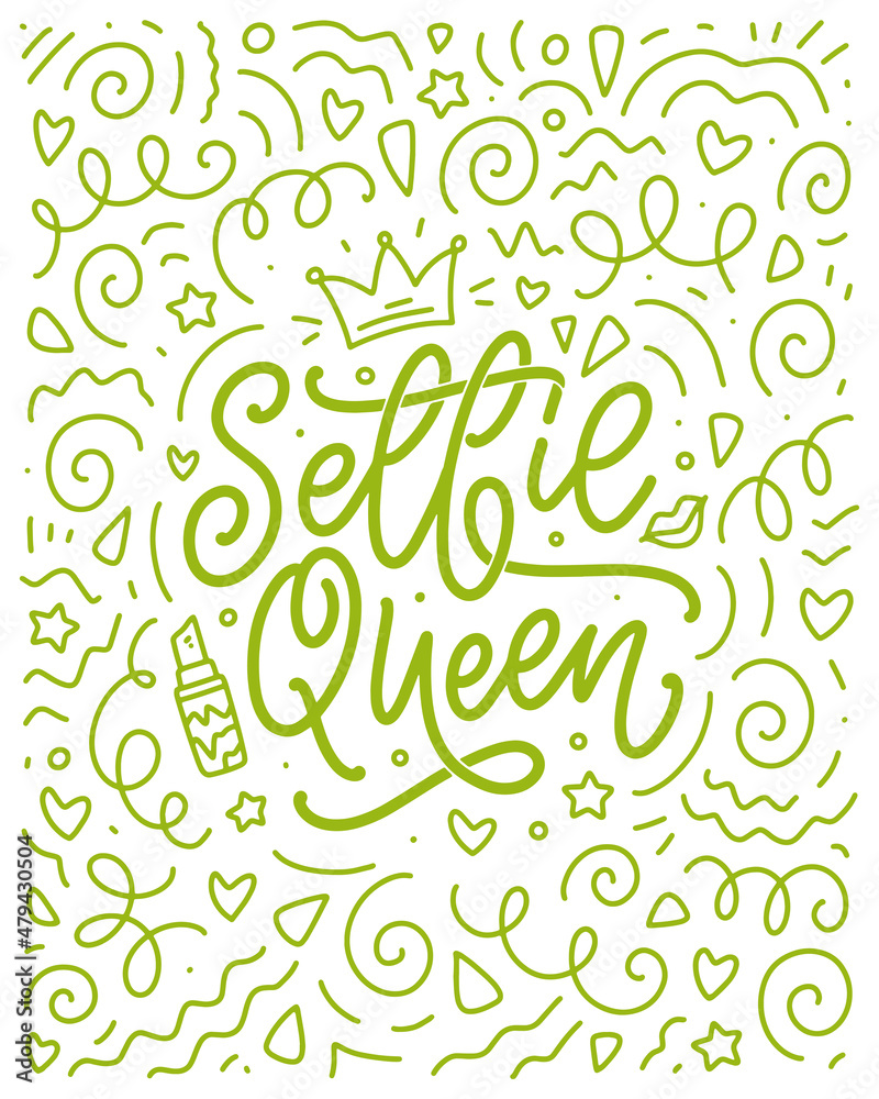 Selfie Queen lettering. Calligraphy fun design to print on tee, shirt, hoody, poster, sticker, card. Vector Selfie Queen lettering. Calligraphy fun design to print on tee, shirt, hoody, poster, sticker, card. Vector