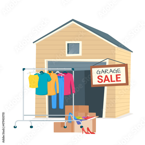 Vector cartoon style illustration of garage sale