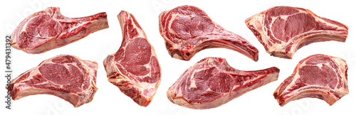 Raw beef rib steak isolated on white background