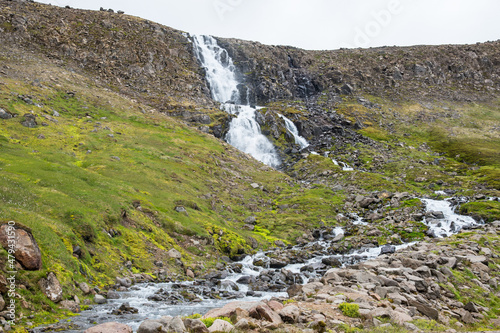 Waterfall in Veidileysufjordur in strandir in Iceland