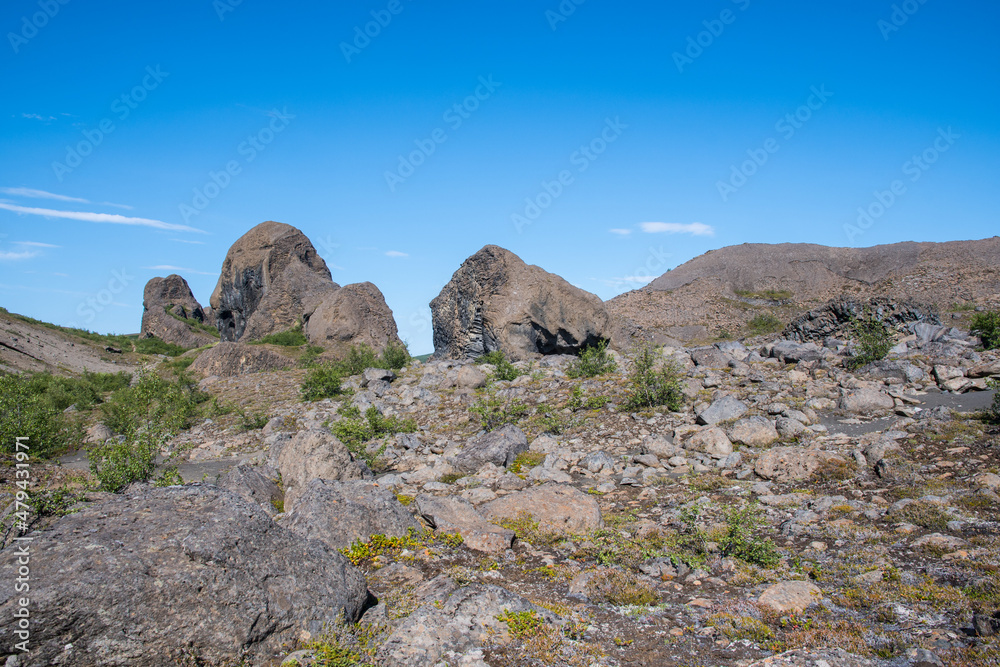 The ‘echo rocks’ or Hljodaklettar in Jokulsargljufur canyon in Vatnajokull national park in iceland