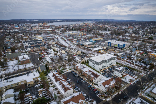 Aerial Drone of Snow in Red Bank New Jersey 