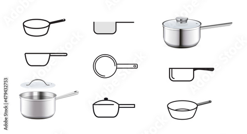 Set of different stewpan icons. Vector illustrations isolated on a white background. Perfect suit for your design. EPS10.