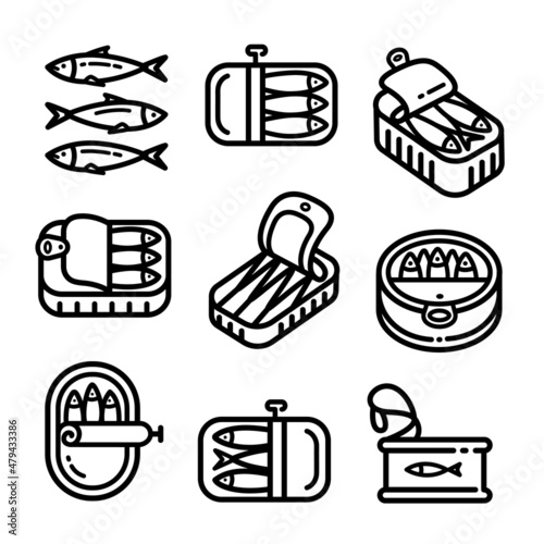 sardines tin can outline icons set