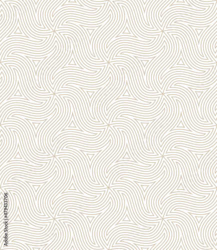 Linear Art Wavy Simple Seamless Pattern Vector Vintage White Abstract Background. Decorative Curved Thin Lines Elegant Bohemian Repetitive Wallpaper. Stylish Fashioned Grid Pattern Retro Illustration
