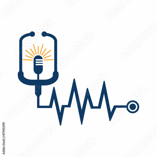 Medical podcast logo design. Stethoscope and microphone illustration symbol.