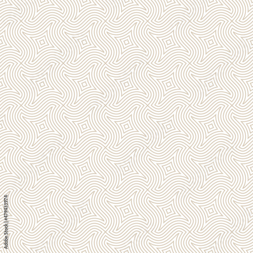 Ethnic Oriental Linear Seamless Pattern Vector Vintage White Abstract Background. Weaving Thin Curved Lines Elegant Endless Wallpaper. Decorative Ornament Repetitive Pattern. Subtle Geometric Texture