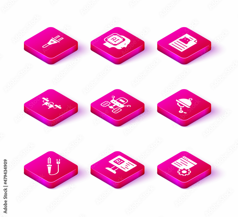 Set Soldering iron, Software, Drone, Mars rover, Computer api interface, Waiter robot, Technical specification and Humanoid icon. Vector Set Soldering iron, Software, Drone, Mars rover, Computer api interface, Waiter robot, Technical specification and Humanoid icon. Vector