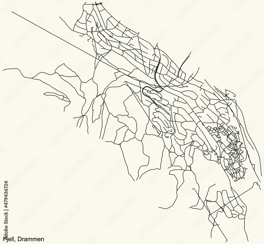 Detailed navigation black lines urban street roads map  of the quarter FJELL MUNICIPALITY of the Norwegian regional capital city of Drammen, Norway on vintage beige background