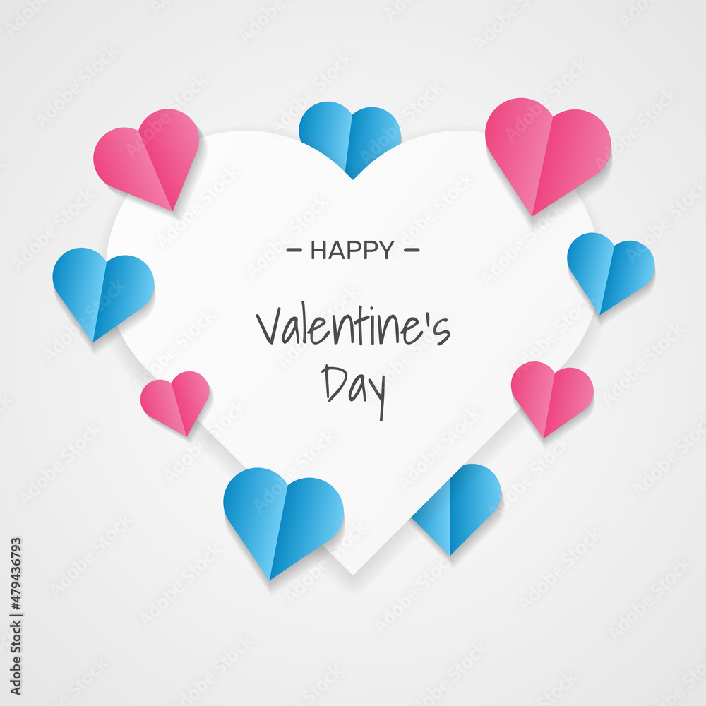 Realistic valentines banner with cute paper cut hearts. - Vector.