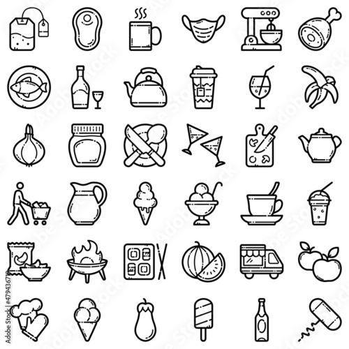 Food Flat Icon Set Isolated On White Background