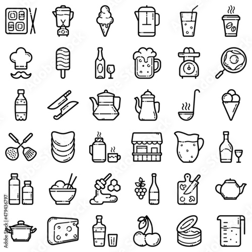 Food Flat Icon Set Isolated On White Background