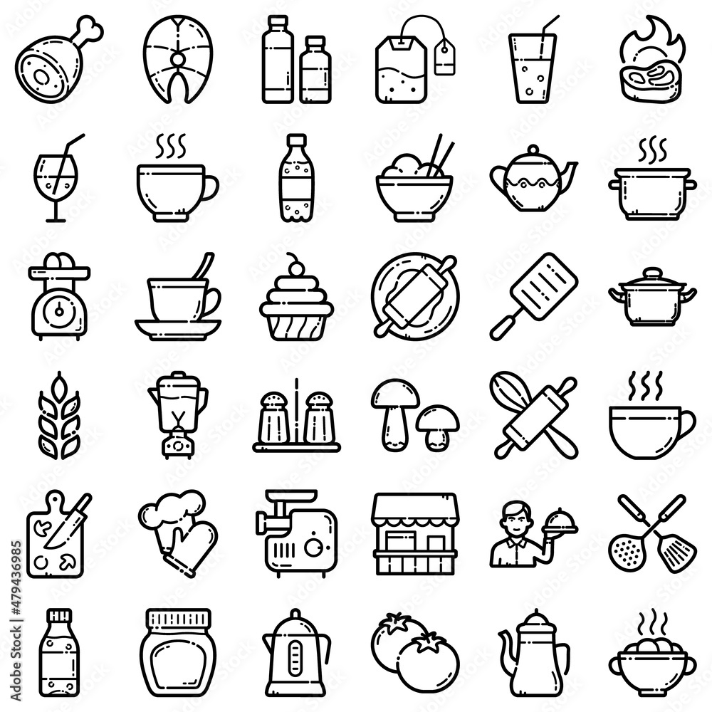 Food Flat Icon Set Isolated On White Background