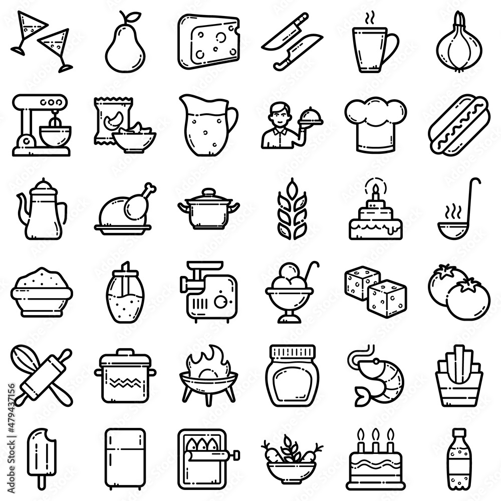 Food Flat Icon Set Isolated On White Background Food Flat Icon Set Isolated On White Background