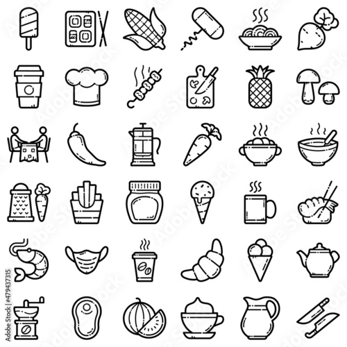 Food Flat Icon Set Isolated On White Background