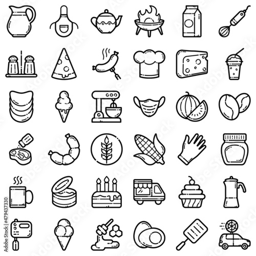 Food Flat Icon Set Isolated On White Background